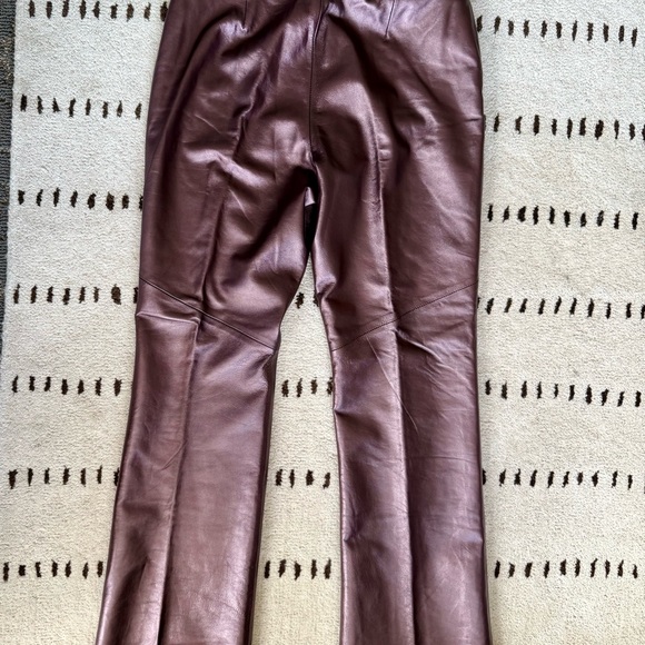 VTG 100% Leather Pants | 90s High Waist Biker | Metallic Burgundy - Picture 3 of 13